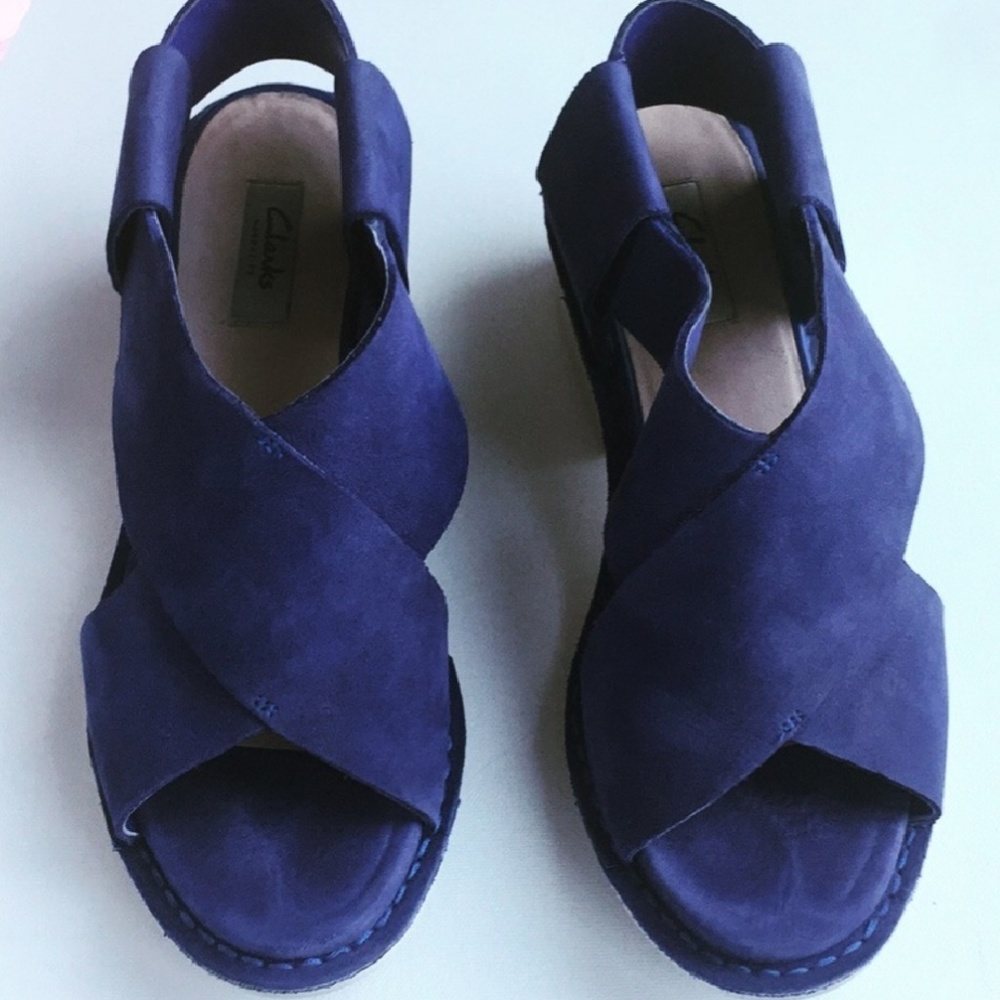 Clarks blue suede heel sandals